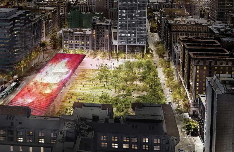 Photo of redesign of LA’s Pershing Square. Credit: Agence Ter 