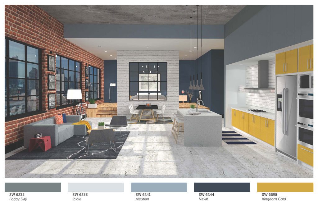 Tyson Baker, a student from Maryville University, won first place in residential design for incorporating five Sherwin-Williams paint colors in a modern loft space.