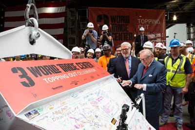 Silverstein Properties Chairman Larry A. Silverstein (right) and Port Authority of New York & New Jersey Executive Director Pat Foye at topping out ceremony for 3 World Trade Center. PRNewsFoto/Silverstein Properties