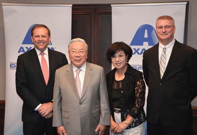 From left: Charlie Shaver, Axalta Chairman and CEO; Dr. Myung K. Hong, founder, President and Chairman of Dura Coat; Mrs. Lorrie Hong, Member of the Board of Directors of Dura Coat; and Michael A. Cash, Axalta Senior Vice President and President, Industrial Coatings. Credit: Axalta