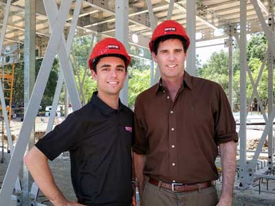 Charles Bovet, Vice President of BONE Structure, U.S., and Mark Jacobson, Professor of Civil and Environmental Engineering and Director of Atmosphere and Energy Program at Stanford University in Jacobson's new Zero Net Energy (ZNE) home under construction in Stanford, CA. Photo: Business Wire