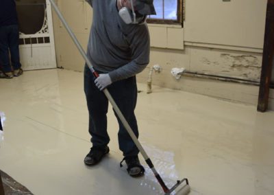 A beige pigmented ultra-low VOC polyaspartic basecoat was applied to the bakery floor at 15 mils thickness. Courtesy of Covestro LLC.