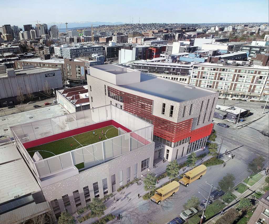 Cardinal Union will be the first mid-rise middle school classroom building in Seattle. Credit: LMN Architects