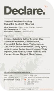 Sereniti Rubber Flooring awarded Red List Free Declare Label