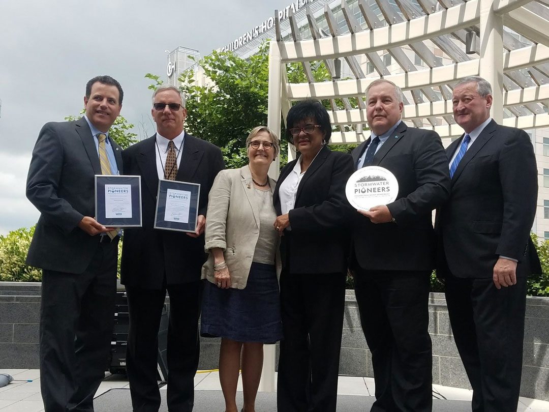 The Philadelphia Water Department presents its 2017 Stormwater Pioneers Award to Children's Hospital of Philadelphia.