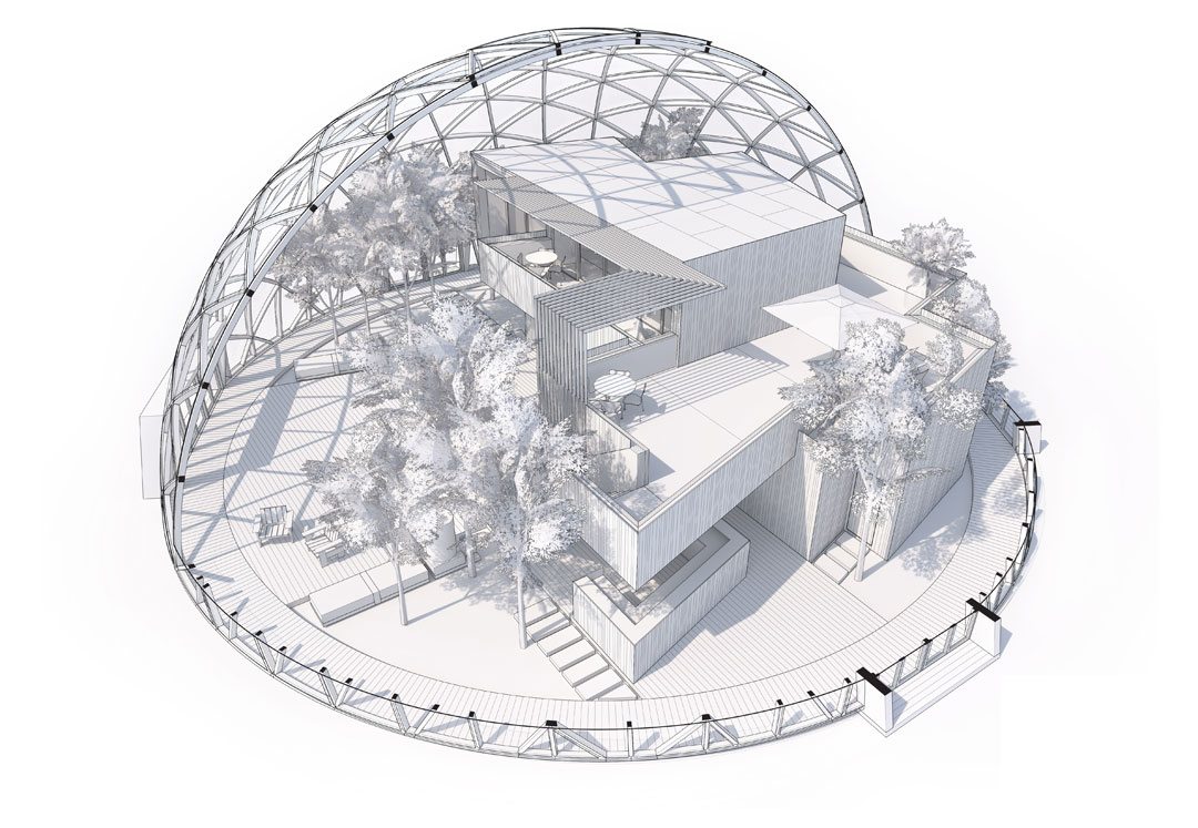  Cut render drawing of The Dome of Visions 3.0. Photo: Atelier Kristoffer Tejlgaard