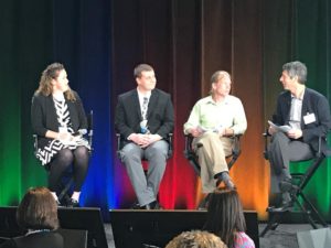 Tim Bellovary, technical services engineer, Vitro Architectural Glass (second, left), was one of four panelists leading discussions at a “Built Positive” workshop hosted by the Cradle to Cradle Products Innovation Institute (C2CPII) at the Google Campus in Boston on June 1. Bellovary was joined on the panel by representatives of Tarkett, thyssenkrupp and Construction Specialties.