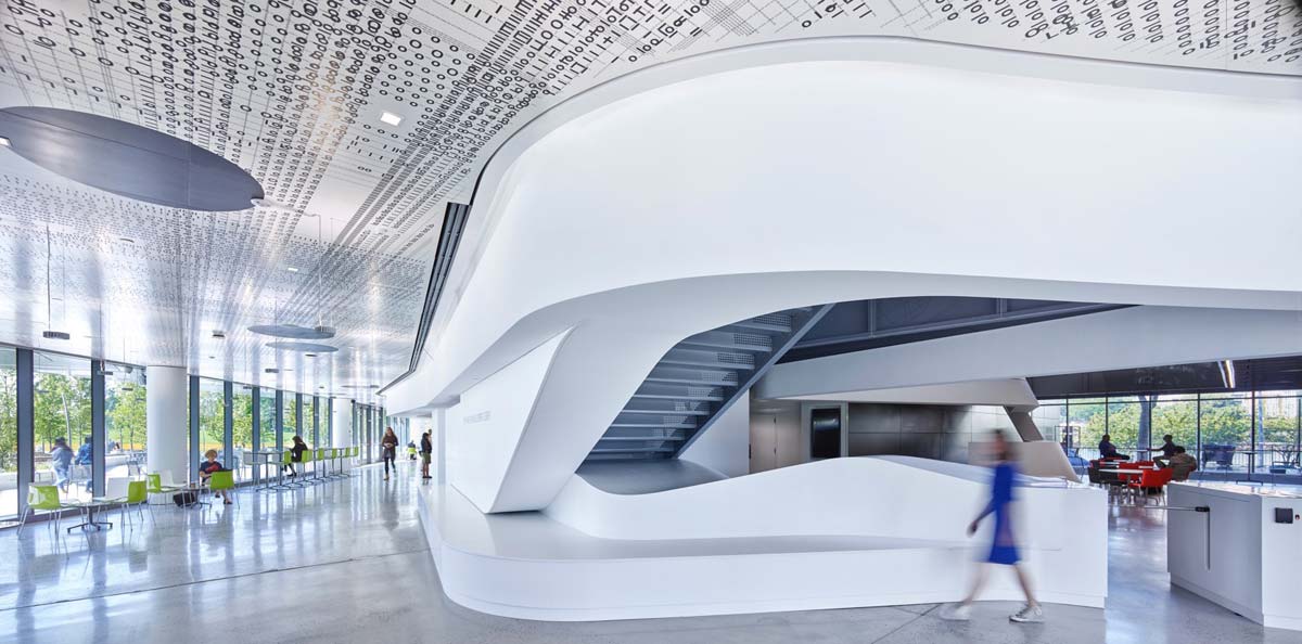 The Bloomberg Center lobby. Credit: Matthew Carbone for Morphosis 