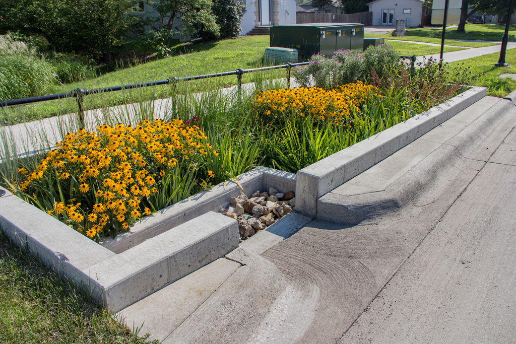 Coralville - 5th St Reconstruction - Stormwater planters.