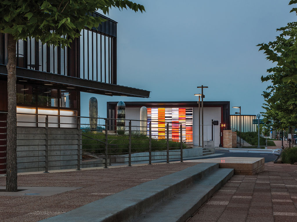 This pump station is located on the Principal Riverwalk – a public/private development designed to draw people back to the river. As a result, it couldn’t be the typical walled compound. Photo credit: Paul Crosby
