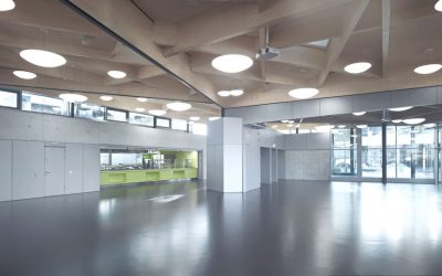 Unique wooden roof structure with laminated veneer lumber