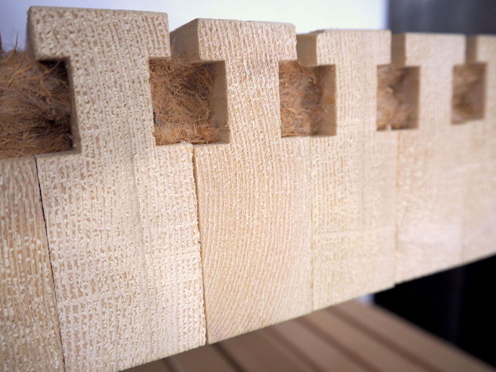 Dowel Laminated Timber (DLT) is a mass timber product that does not use nails or glue | DLT Sample: StructureCraft