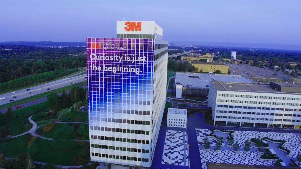 Aerial footage of 3M's headquarters building. Photo credit: 3M