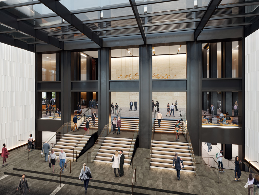 Rendering of the Willis Tower entrance. Credit: © EQ Office/Blackstone. Courtesy of Gensler