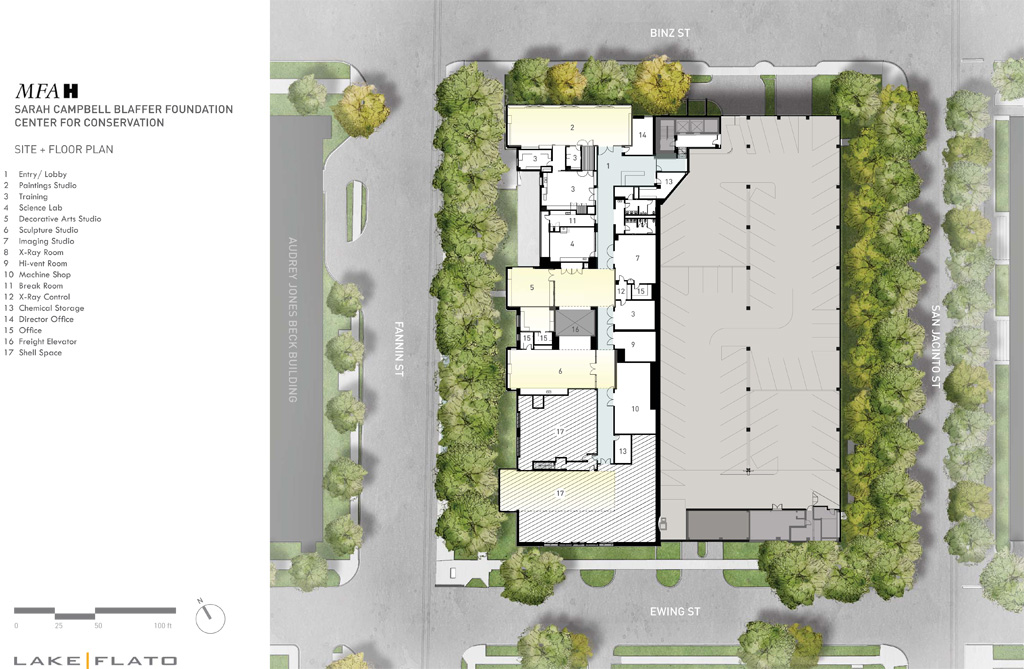 The Sarah Campbell Blaffer Foundation Center for Conservation Floor Plan. Courtesy of Lake|Flato. 