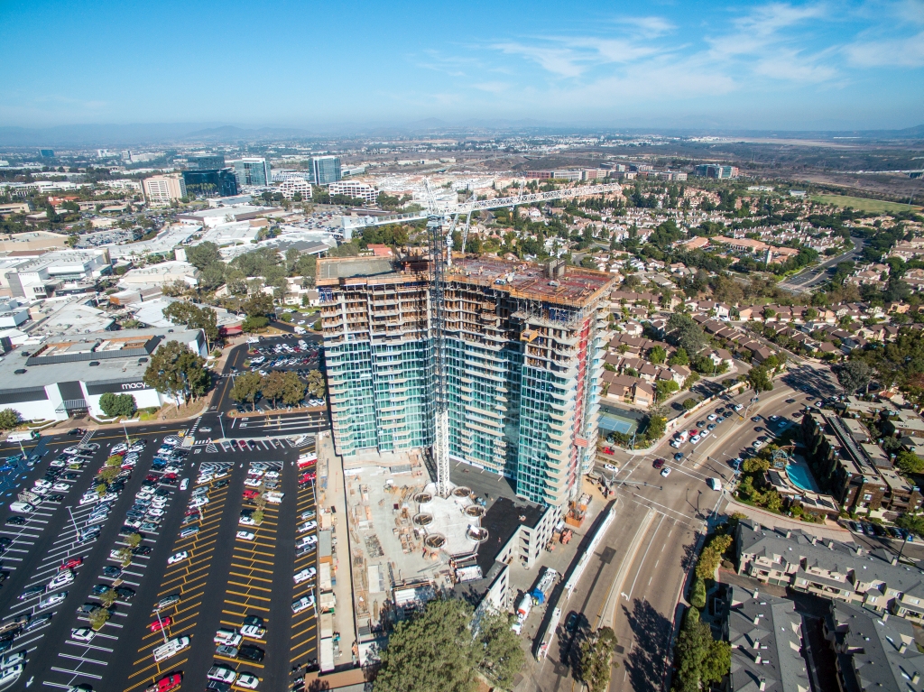 Aerial image of UTC residential tower under construction, courtesy of Eagle.