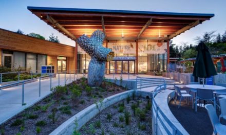 Solarban 70XL glass with Walker Textures acid-etching adorns Oregon Zoo Education Center