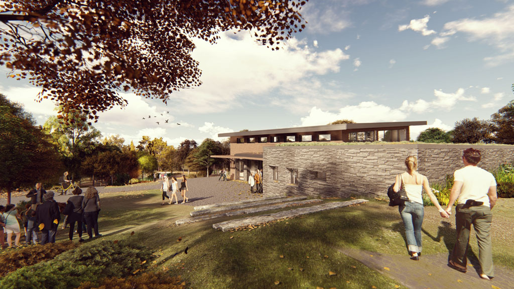 Ashley McGraw Architects is designing Nuthatch Hollow, an environmental classroom and research facility for Binghamton University in New York. The design team is aiming for both Living Building Challenge and Passive House certification. Rendering courtesy of Ashley McGraw Architects