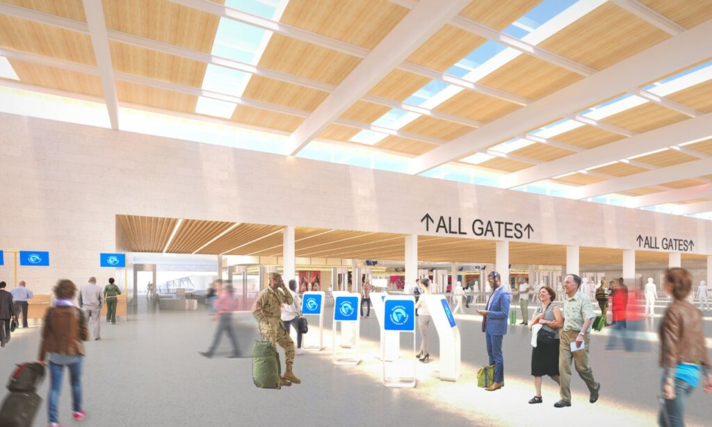 Rendering of KCI new terminal check-in hall. Rendering credit: Skidmore, Owings & Merrill