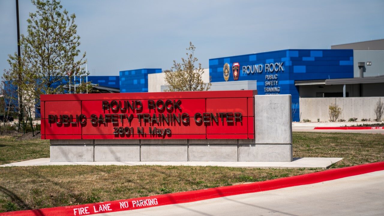 Public Safety Training Center in Texas clad in blue and gray metal wall