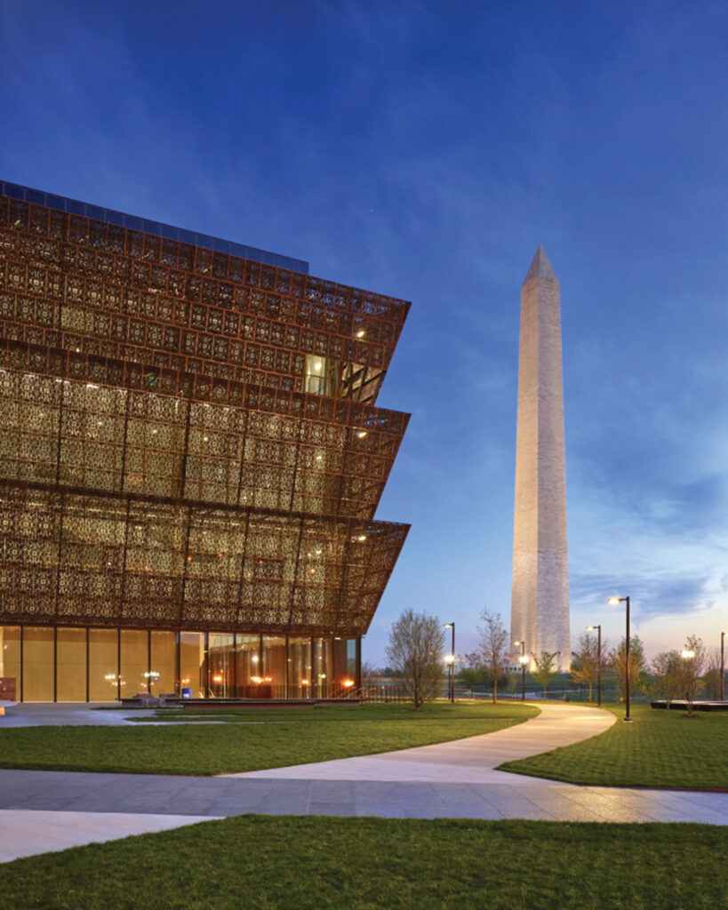 The three-tiered corona of the National Museum of African American History and Culture symbolizes faith, hope and resiliency.