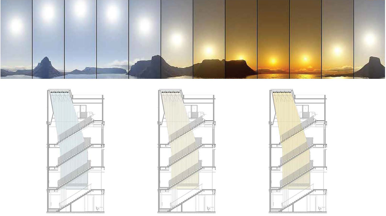 Daily light cycle in building, conceptual rendering. Credit: Gensler and Stroik