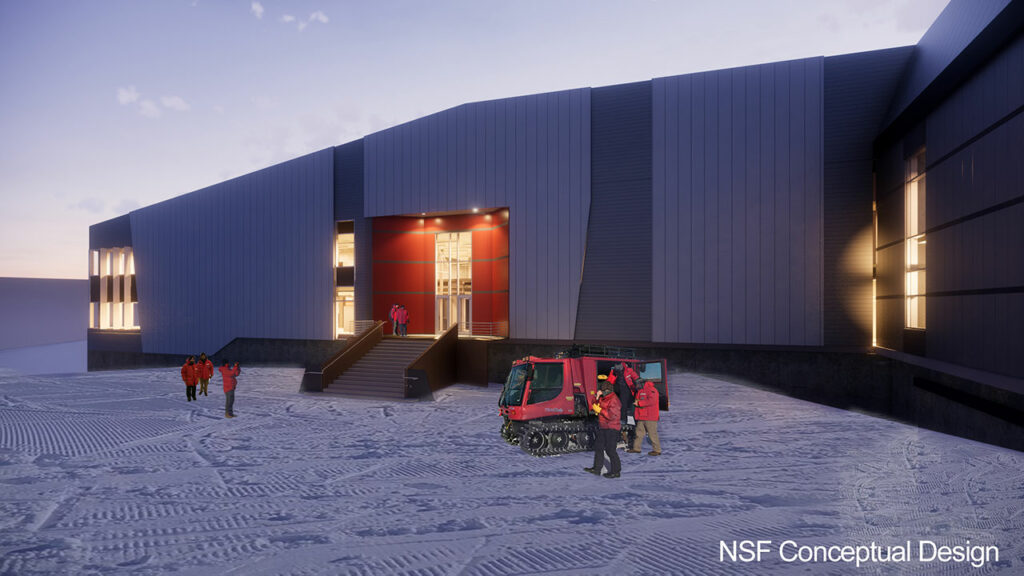 This is an archival conceptual design of the main entrance to the central services facility to be built in McMurdo as part of the Antarctic Infrastructure Modernization for Science (AIMS) [https://future.usap.gov/] effort. Subsequent design refinements are expected to replace, and may already have superseded, this concept. Credit: NSF