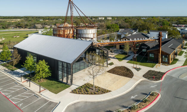 The Buda Mill & Grain Co., a historic agricultural complex reimagined as a community commercial destination in Buda, Texas
