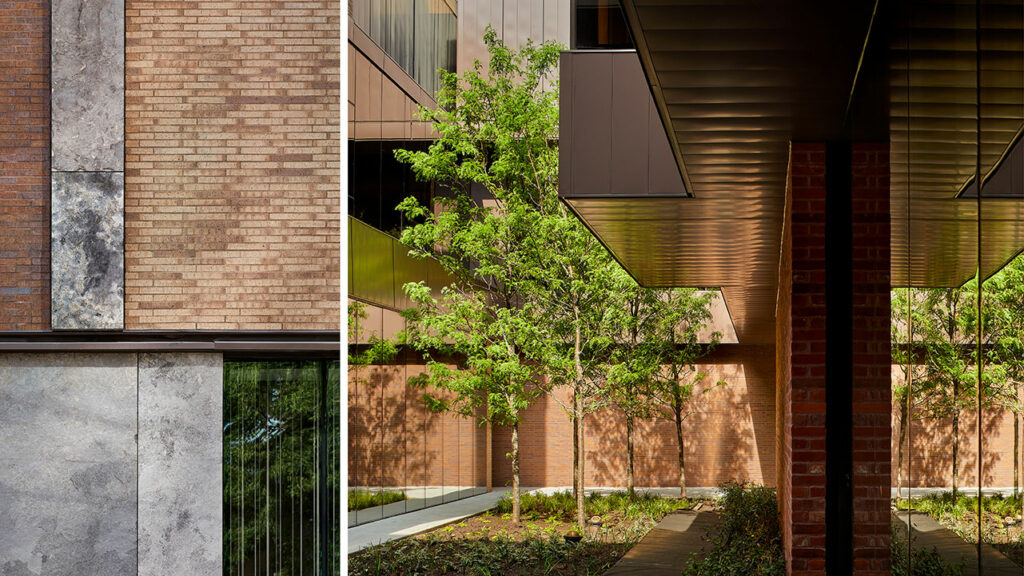 Beautifully landscaped and alive, the courtyard is the ever-present symbol of life-affirming green, water, and light and is visible from every corridor and in-patient room. Photo: Doublespace Photography