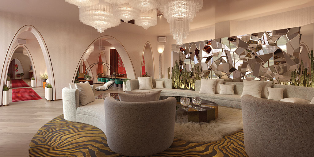 Virgin Hotels Las Vegas: Harmon Lobby lounge. Courtesy of Rockwell Group