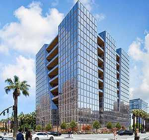 200 Park Ave., pictured above in a rendering provided by Gensler, is the first new speculative office project in downtown San Jose in 10 years. The new 19-story office building will have 16 levels of Class A flexible workspace, with three levels of above-ground parking and four levels of below-ground parking. 