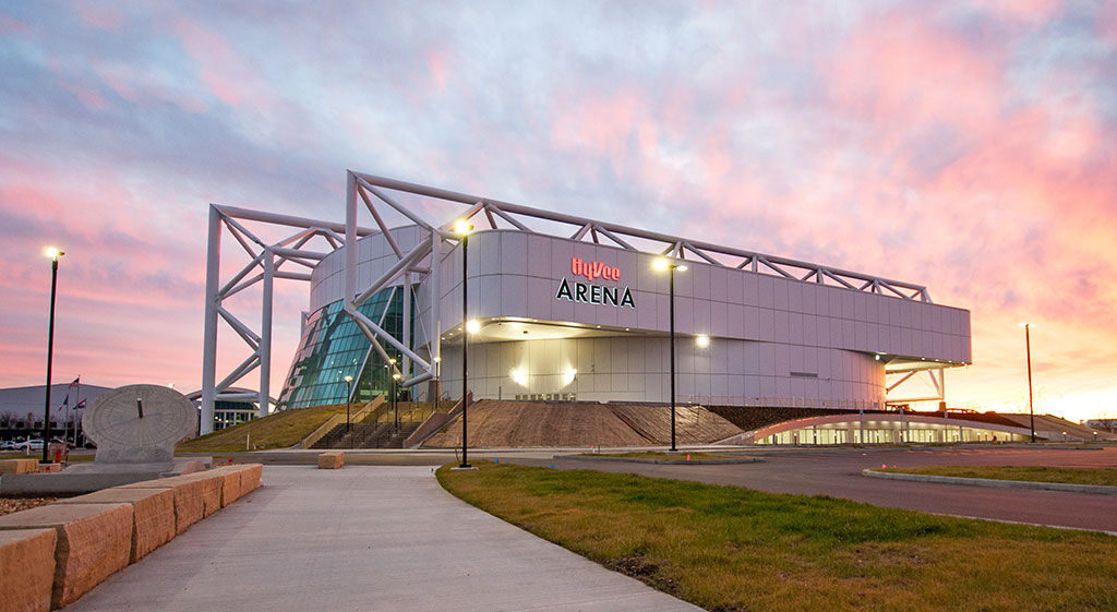HyVee Arena’s modern sports complex repurposes historic building, with high-performance, custom-color finishes and thermal improvement