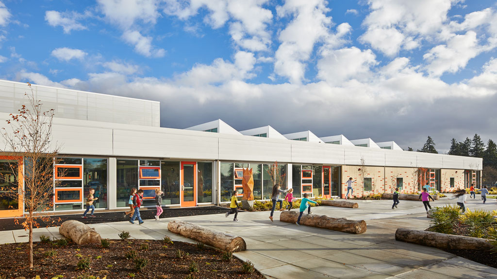 Arlington Elementary School in Tacoma, Washington; designed by Mahlum Architects. Credit: © Benjamin Benschneider 