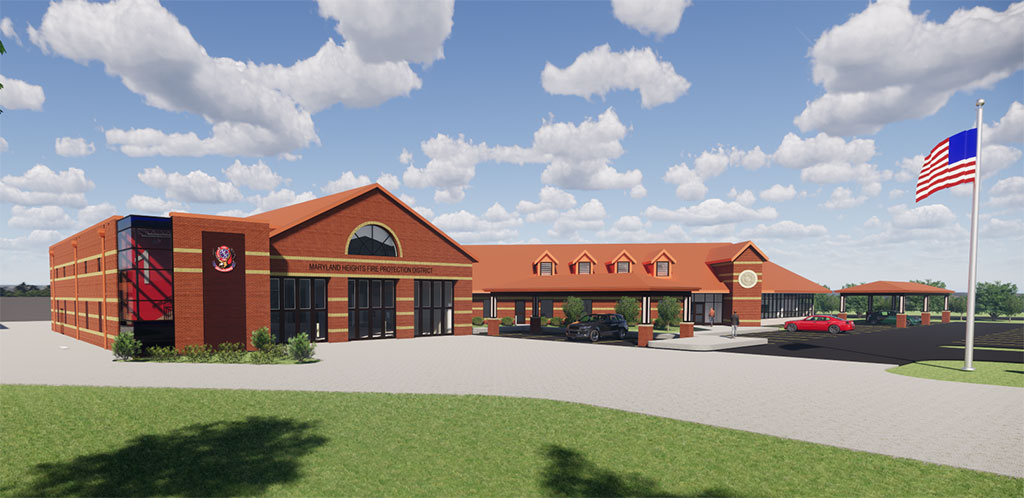 KAI Build broke ground Dec. 10 on a renovation and addition project at the Maryland Heights Fire Protection District Headquarters Engine House One in Maryland Heights, Missouri. Rendering courtesy of KAI Enterprises