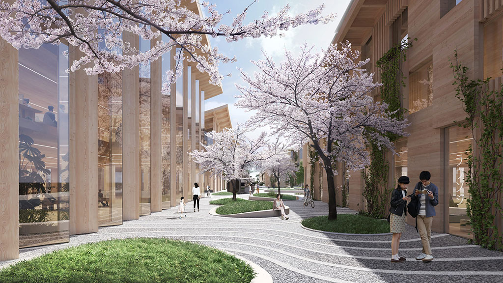 Rendering of shared promenade at Woven City. Courtesy of Toyota 