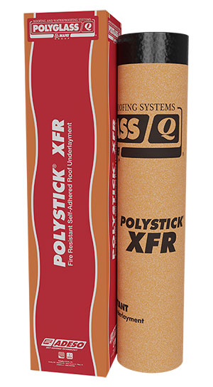 Introducing Polystick XFR, a dual-purpose fire resistant and self-adhered waterproofing underlayment featuring Burn-Shield Technology™