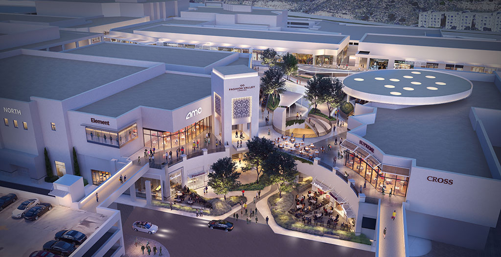 RDC is providing architecture and landscape architecture for the renovation of regional retail destination Fashion Valley. Rendering courtesy of RDC.