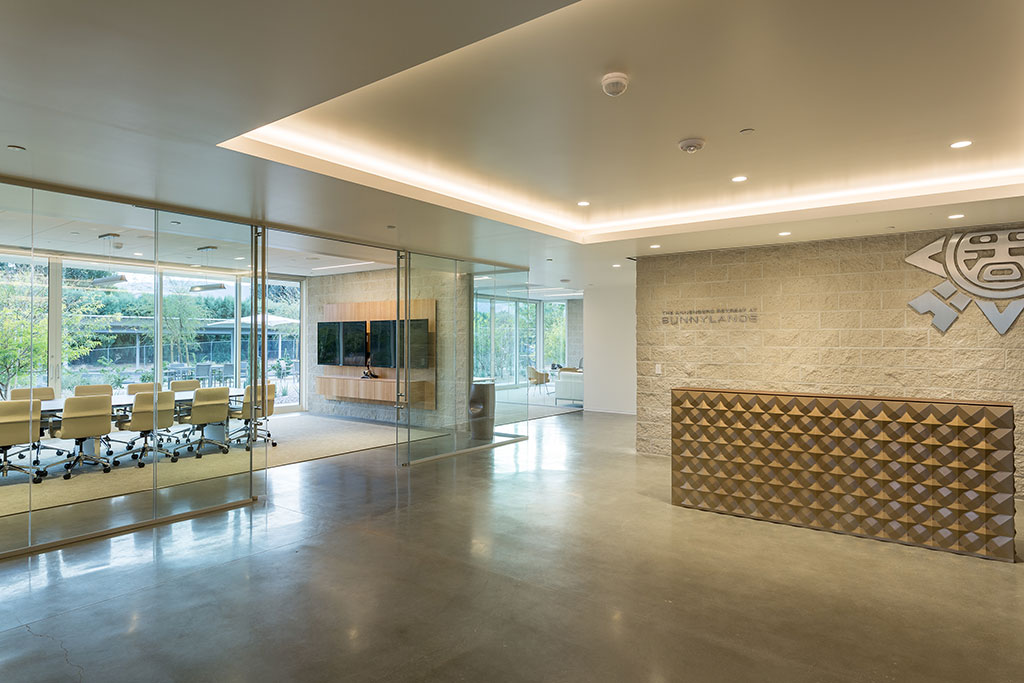 A reception desk and a board room greet visitors in the Administration Building foyer. Photo credit: The Annenberg Foundation Trust at Sunnylands
